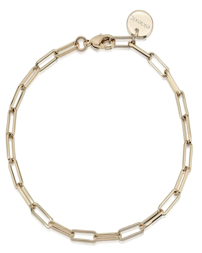 Front of a size 7.5" Elongated Link Chain Bracelet 7.5" Gold in Gold by Eklexic. | dia_product_style_image_id:283601